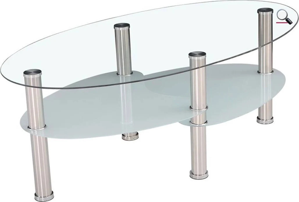 Oval glass coffee table with two shelves