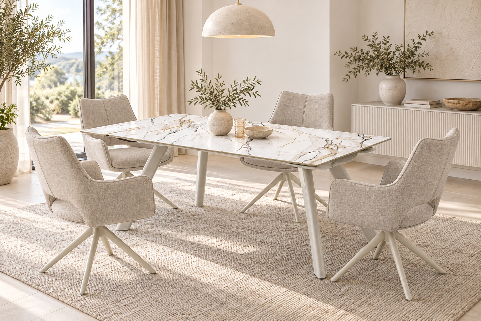 Hight Package dining room with marble extendable table