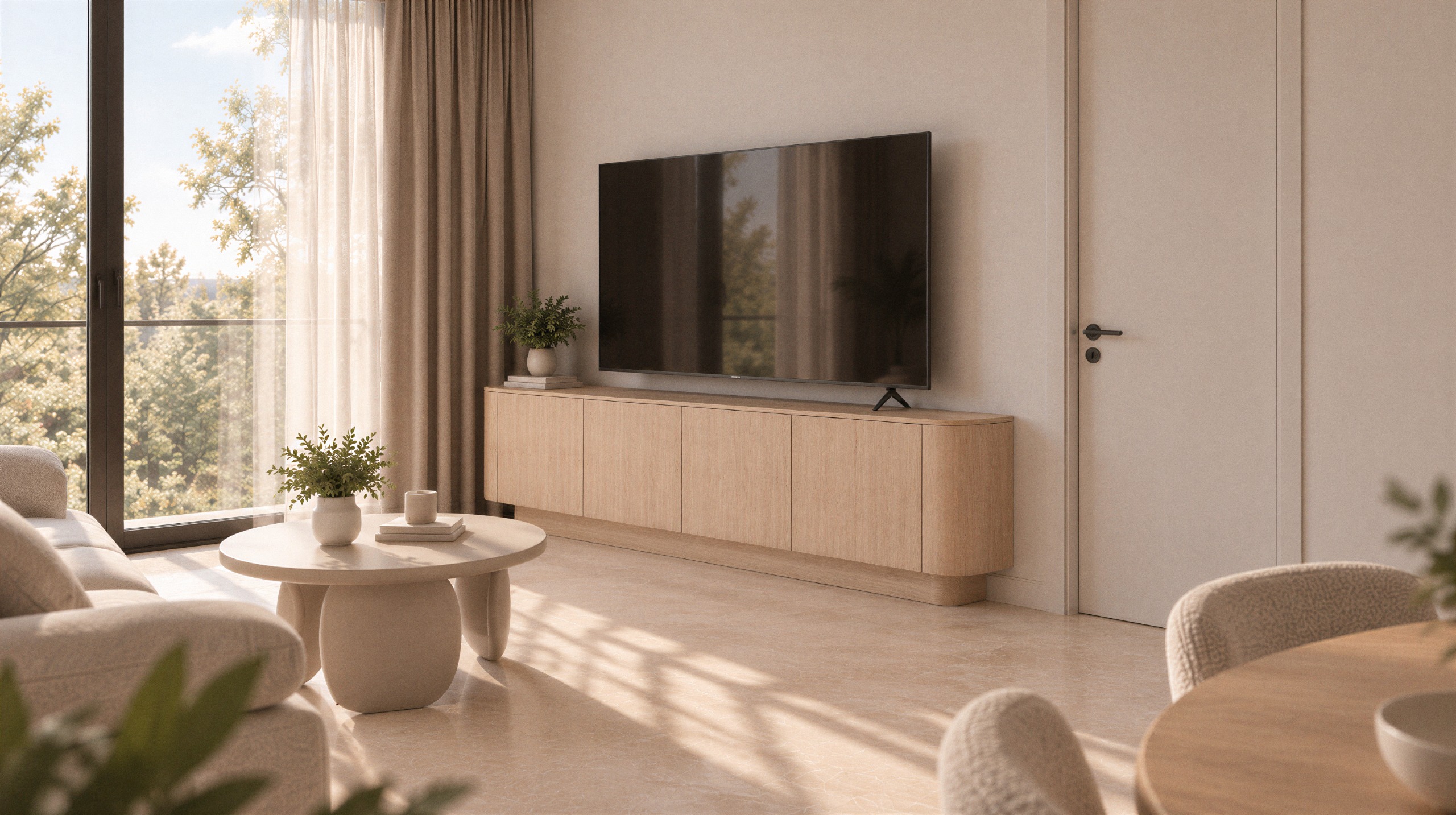 Coordinated TV zone and furnished living space